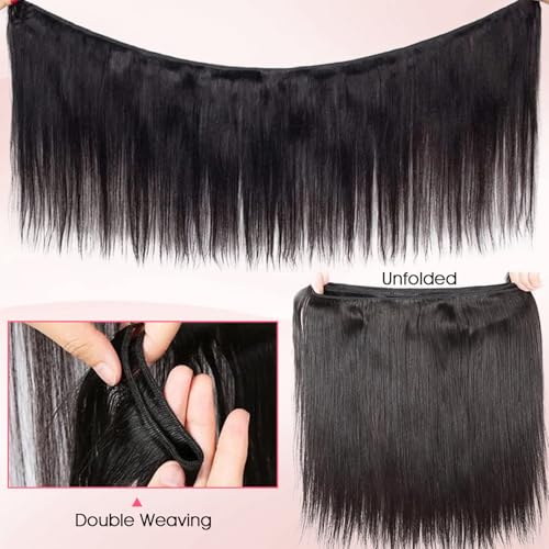 16 Inch Human Hair Bundles - Brazilian Straight Virgin Hair, Thick Weft, Natural Color - Straight Bundle Variation