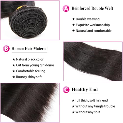 Black Straight Human Hair Bundles 14 Inch - Natural Virgin Brazilian Hair