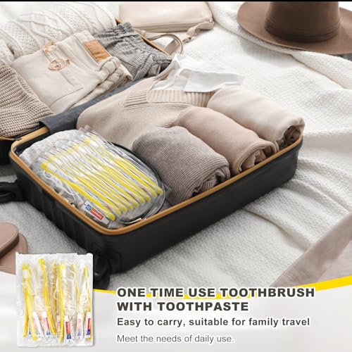 200 Pcs Disposable Toothbrushes with Toothpaste & Floss - Yellow, Individually Wrapped