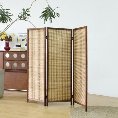 Brown 3-Panel Short Bamboo Room Divider Screen - Freestanding Privacy Partition