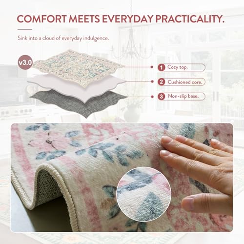 Pink Bedroom Rug 5x7 Blush Pink Floral Washable Nursery Carpet for Girls Room