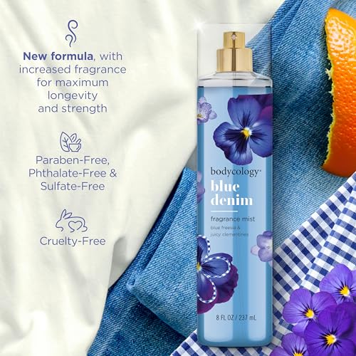 Bodycology Blue Denim Fragrance Body Mist - Long-Lasting Floral & Fruity Scent, 8 fl oz (Pack of 2)