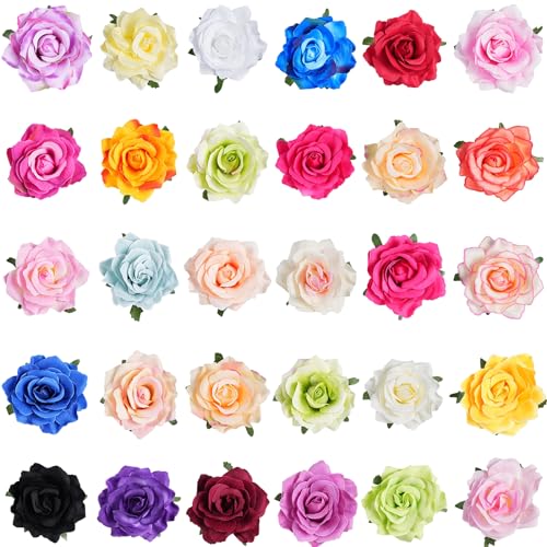 30 Pack Artificial Rose Hair Clips for Women, Large Flower Claw Clips for Thick Hair