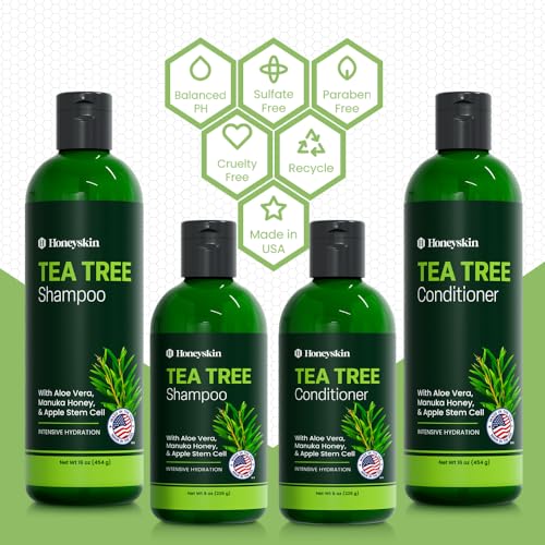 Tea Tree & Honey Shampoo & Conditioner Set - Organic, Sulfate-Free, 8oz Pack of 2
