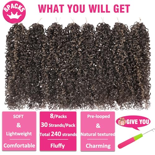 12 Inch Pre-twisted Yanky Twist Crochet Hair - Passion Twist Braids, 8 Packs, Brown & Blonde