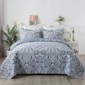 Cotton King Size Reversible Quilt Set with Pillow Shams - Blue Tan Paisley, All Season Bedspread