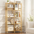 Natural 5-Tier Bamboo Book Shelf - Tall Wide Bookshelf with 10 Adjustable Shelves