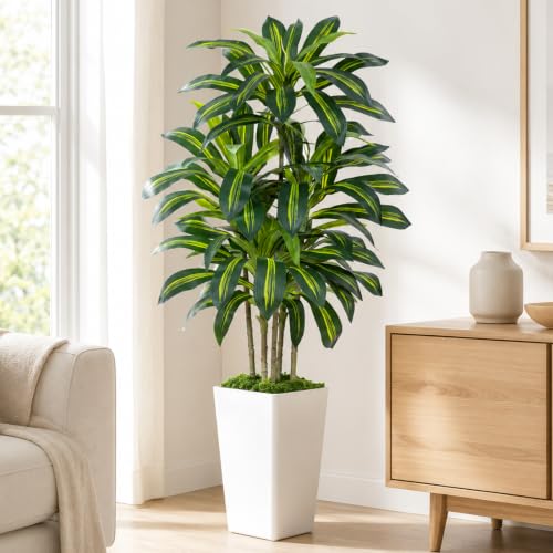 White 5Ft Artificial Dracaena Tree for Indoor Outdoor Decor - Faux Potted Plant