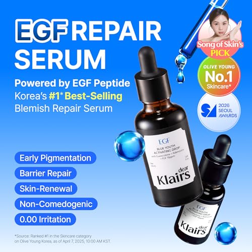 DearKlairs EGF Serum - Blue Youth Activating Drop 0.67 Fl Oz - Sensitive Skin