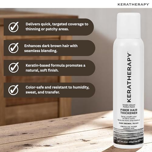 Unscented Keratherapy Keratin Hair Thickener Spray Dark Brown to Black 4oz - Volumizing & Concealing