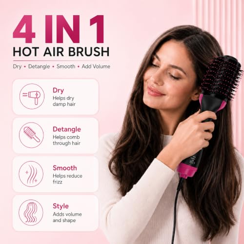 CHERRYSUN Kd313 4-in-1 Ionic Hot Air Brush for Smooth Blowouts - Oval Barrel