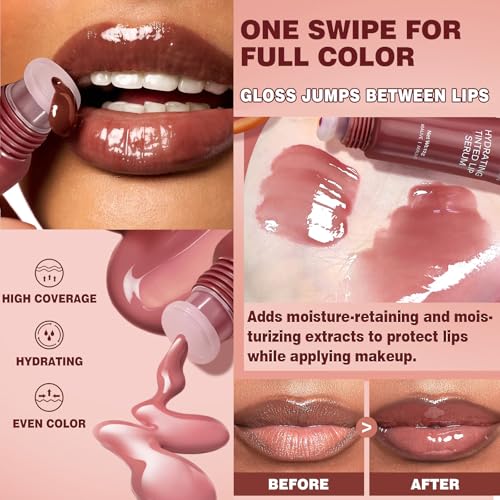 Tinted Lip Serum Gloss ? Hydrating Lip Plumper with Natural Shine, Nourishing Hydration with Polypeptide Non-Sticky, Long-Lasting Color, Moisturizing Lip Makeup (6Pcs)