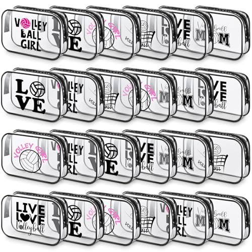 Abbylike 24 Pcs Cheer Gifts Cosmetic Bag 7 x 4.7 x 2.4'' Makeup Bag Cosmetic Toiletry Zipper Pouch Clear Zipper Case for Cheerleaders Women(Volleyball)