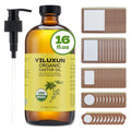 16oz Organic Castor Oil Pack Wrap with 50 Patches & Glass Bottle - Cold Pressed, Unrefined, Skin-Friendly
