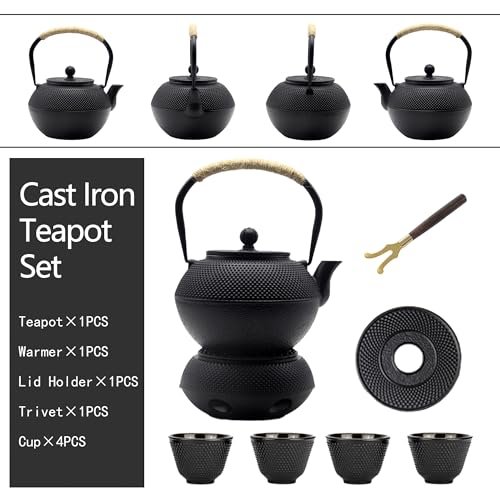 YJX 1200ml Cast Iron Teapot Set with Warmer - Japanese Stovetop Tea Kettle & Cups, Model 1