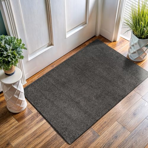 Lena Rug 2x3 Dark Gray Indoor Door Mat Ultra Plush Non Slip Washable Rug
