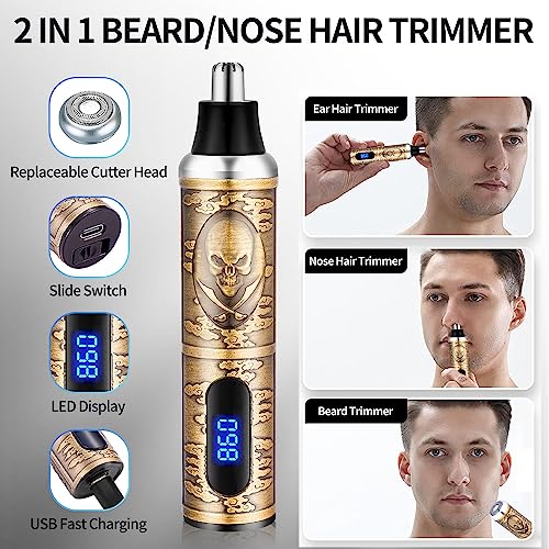 Roziapro Gold Cordless Hair Clippers Kit for Men with Nose/Beard Trimmer – Rechargeable, 5-Length Levers