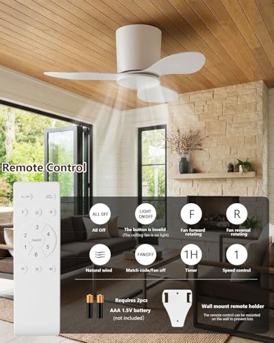 White 25-Inch Ceiling Fan No Light Remote Reversible 6-Speed Indoor Outdoor