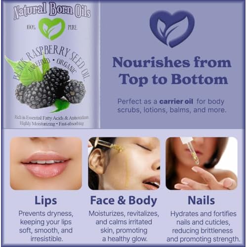 Natural Born Oils Black Raspberry Seed Oil, 16oz, Organic, Cold-Pressed, High in Ellagic Acid, Skin Moisturizer, Hair Health
