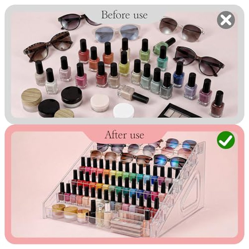 2 Pcs 7 Layers Nail Polish Organizer, Clear Plastic Sunglass Organizer Display Rack Large Essential Oil Storage Holder for Cosmetic, Eyeglasses, Perfume, Jewelry, Lipstick