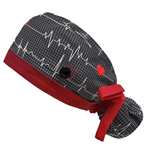 Working Cap with Buttons and Sweatband Adjustable Ribbon Tie Ponytail Hats for Women,Long Hair Head Covers Hair Caps