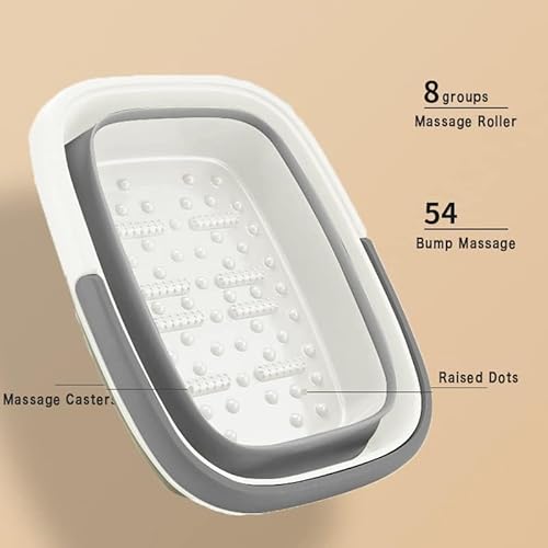 Collapsible Foot Bath Basin for Soaking Feet,Foot Soak Tub,Plastic Foot Bucket with Handles and Massage Acupoint,Foldable Laundry Basket-Gery (2 Pack)