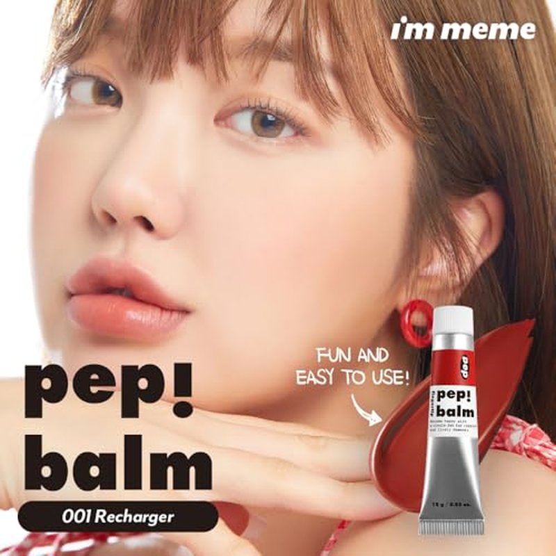 I'M MEME Lip and Cheek Tint - PepBalm 001 Recharger | Wtih Shea Butter, Gift, Liquid Blush, Travel-Friendly, Highly Pigmented, Non-Drying, Sheer Balm Gross Tint, 0.52 Oz