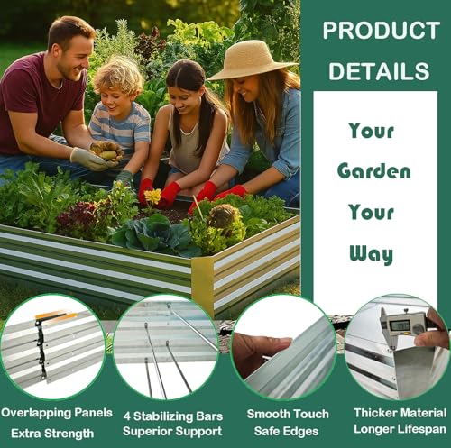 Galvanized Raised Garden Bed 8x4x1ft with Overlapping Panels - Single Unit