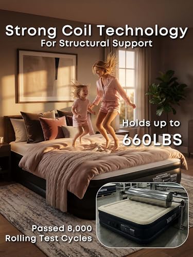 Vinitin Queen Air Mattress with Built-in Pump - Black, 16" Elevated Inflatable Bed for Home & Guests