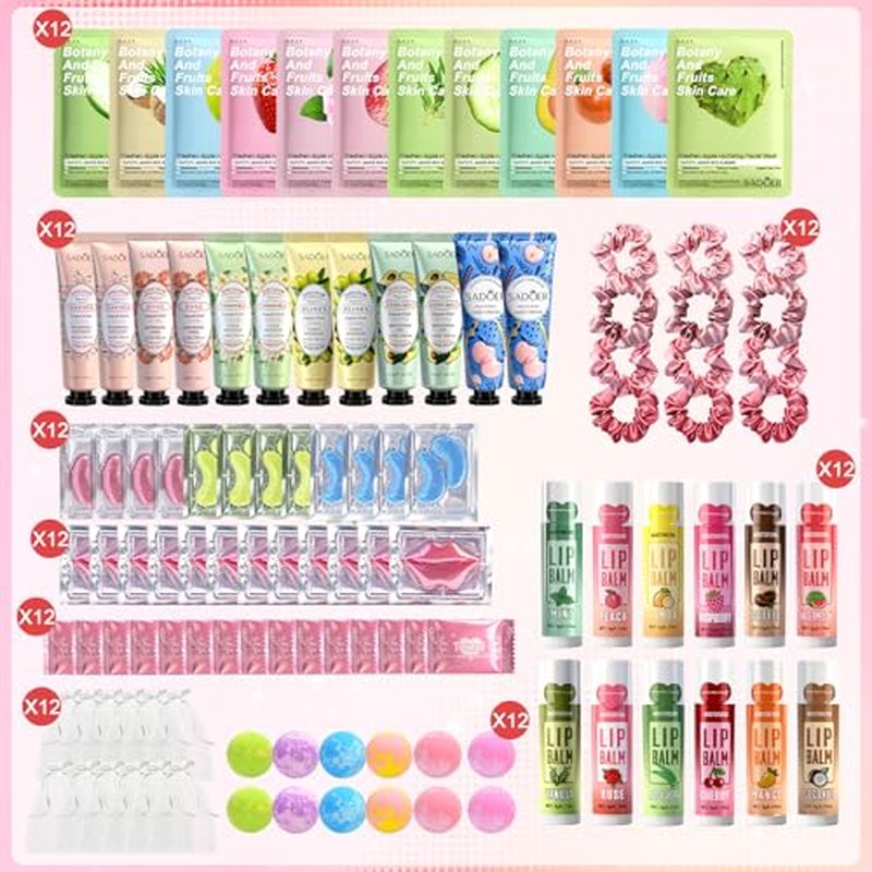 108 PCS Spa Party Supplies for Girls, Include Facial Masks, Lip Balms, Eye Patches, Hand Creams...Spa Kit for Sleepover & Slumber Party, Birthday Valentines Day Gift for Women, Spa Party Favors
