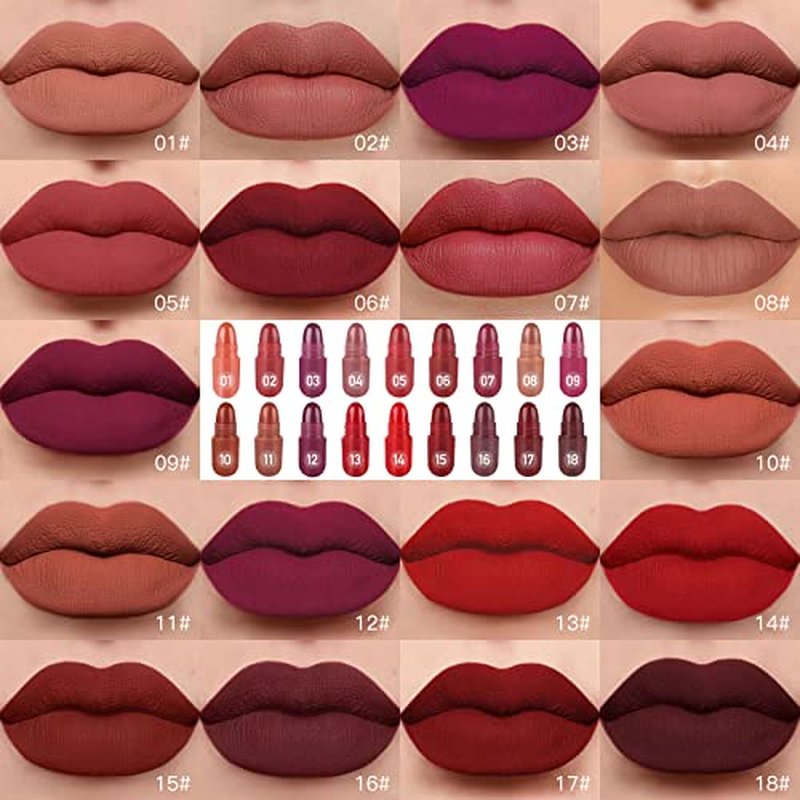 18 Colors Capsule Pills Lipstick Mini Lip-Stick Set, Long Lasting Mini Matte Lipstick Lip Stain Lip Tint - Labiales Mate 24 Horas Originales, Cute Dark Red Matte Lipsticks Set for Women
