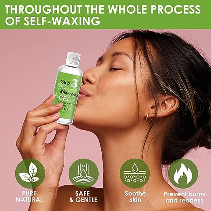 Before And After Waxing Skin Care Products, Chamomile Pre Wax Cleanser Lotion, Almond Oil Moisturizing Wax Remover, Post Wax Cooling Aloe Vera Gel, 3 Bottles Hair Removal Waxing Kit for Women
