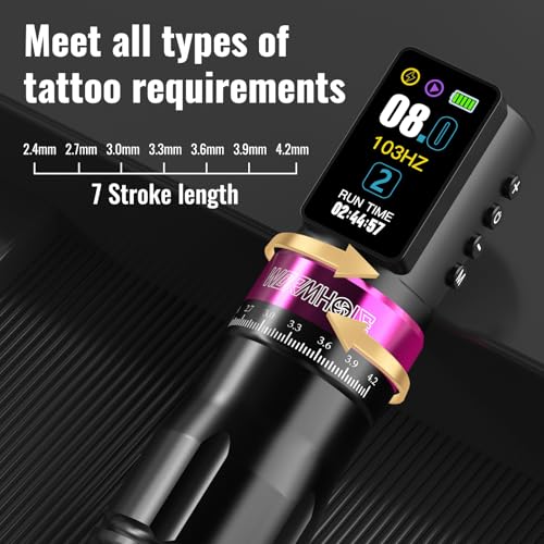 Wireless Rotary Tattoo Pen with 2300mAh Battery Pink3 - Adjustable Stroke Professional Machine
