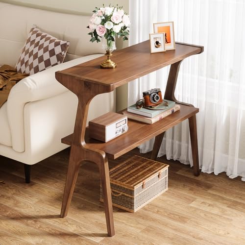 Tribesigns Rustic Brown Solid Wood 2-Tier End Table with Storage Shelves - Slim Farmhouse Side Table for Couch & Bedroom - Variation of THIS listing