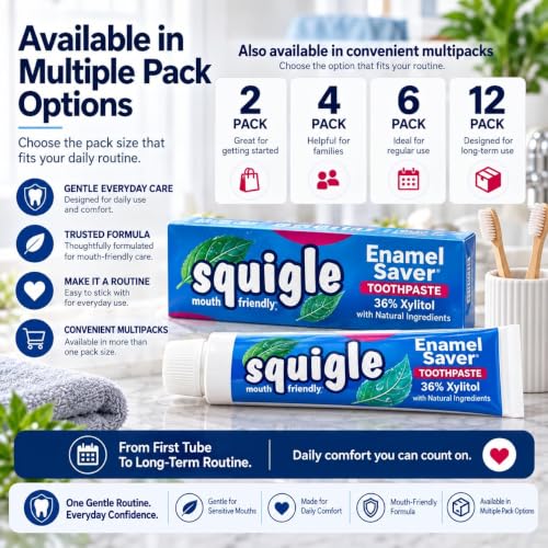 Squigle Enamel Saver SLS-Free Toothpaste with 36% Xylitol, 6-Pack