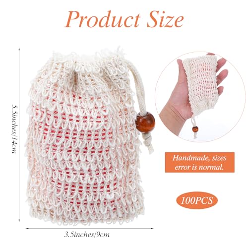 100 Pieces Sisal Soap Saver Bags Exfoliating Mesh Pouches for Bath and Shower