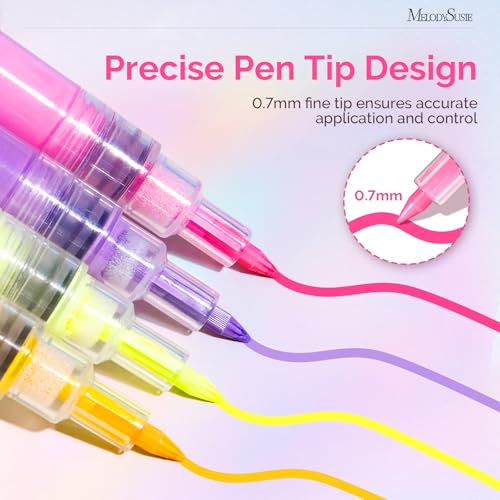 MelodySusie 24-Color Nail Art Pen Set 0.7MM Fine Tip for Detailed Nail Designs