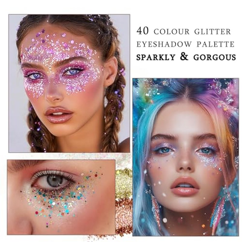 K'APEINE Glitter Eyeshadow Palette-Ultra Shimmer Makeup Palette Eye Shadow Chunky & Fine Pressed 40 Colors Highly Pigmented Eye Shades Long Lasting Waterproof for Face Body