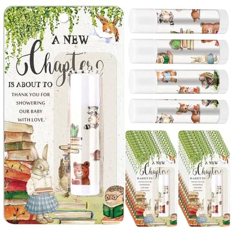 36 Pcs Storybook Baby Shower Lip Balm Favors Honey Cedar Scent Lip Balm Bulk Storybook Theme Party Gifts for Guest Gender Reveal Games Prizes Baptism Party Supplies