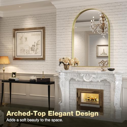 Gold Arched Mirror 24x36 Inch - Metal Wall Vanity Mirror for Bedroom & Living Room - Brightify