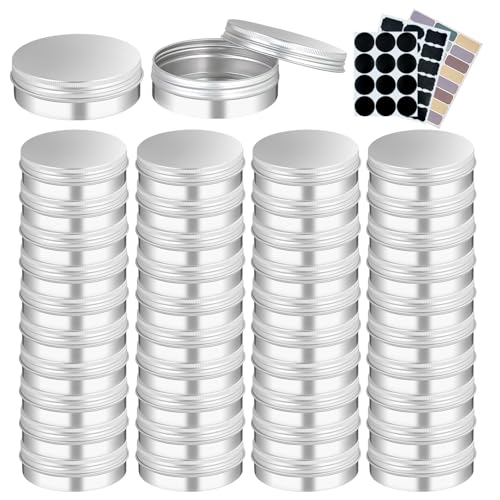 YQ 4 oz Round Aluminum Tin Cans with Lids 50 Pack - Reusable Cosmetic & Spice Containers
