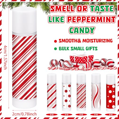 50 Pcs Christmas Peppermint Lip Balm Candy Party Favors Bulk - Festive Holiday Gifts