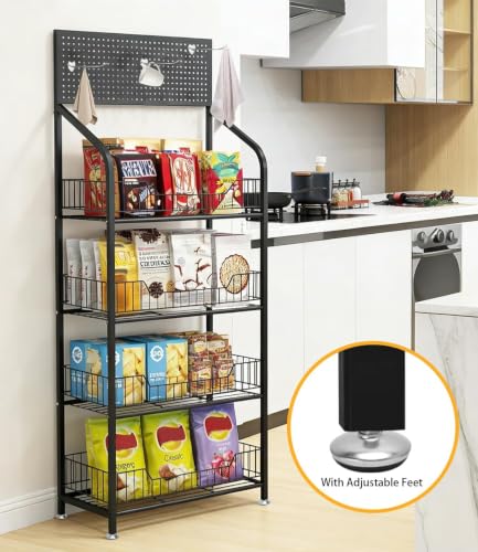 Black 5-Tier Candy Display Rack with Lockable Wheels & Hooks