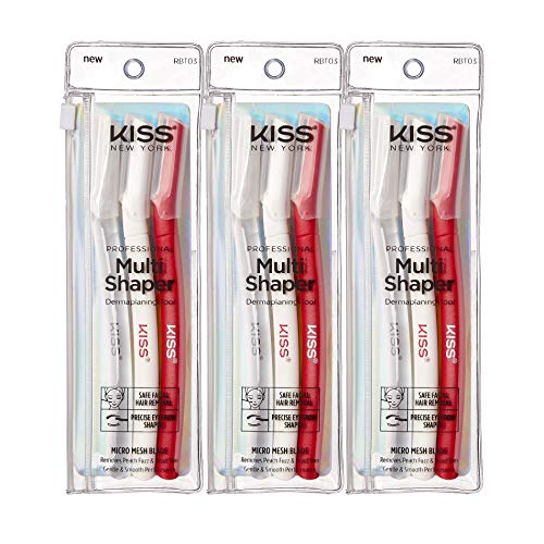 Kiss New York Eyebrow Razor Trimmer Facial Hair Shaper Remover, Multipurpose Exfoliating Dermaplaning Dermaplane Shaving Tools for Men & Women 9 Count