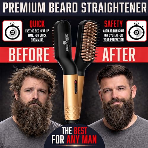 GROW ALPHA BEARD Bamboo Beard Straightener Grooming Kit for Men, Includes Oil & Tools