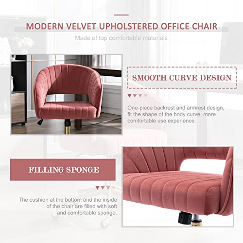 Eifizek Velvet Office Desk Chair with Wheels - Bean Paste Red, Adjustable Swivel Vanity Chair