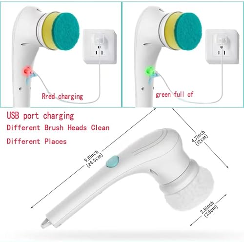 Electric Spin Scrubber, Cordless Cleaning Brush with 9 Replaceable Brush Heads, Tub and Floor Tile 360 Power Scrubber Dual Speed with Adjustable Detachable Handle for Bathroom Kitchen Car (6)