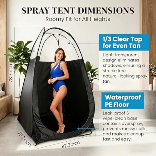 Spray Tan Tent - Portable Pop-Up Tanning Booth with Fan Opening - Black
