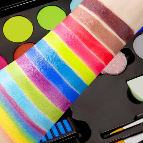 Glow UV Blacklight Face Paint,Neon Fluorescent Body Painting Palette,Water Activated Makeup Eyeliner,Water Based Glow In The Dark Party Halloween Washable for Adult Body Paint Set (colour mixture)