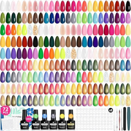 72Pcs Gel Nail Polish Set with Tools - 55 Colors & Manicure Kit - All Seasons